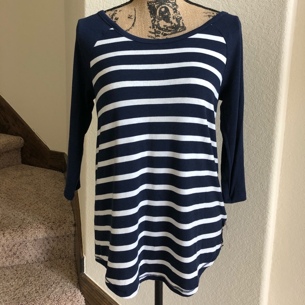 Blue Striped 3/4 Sleeve Baseball Tee